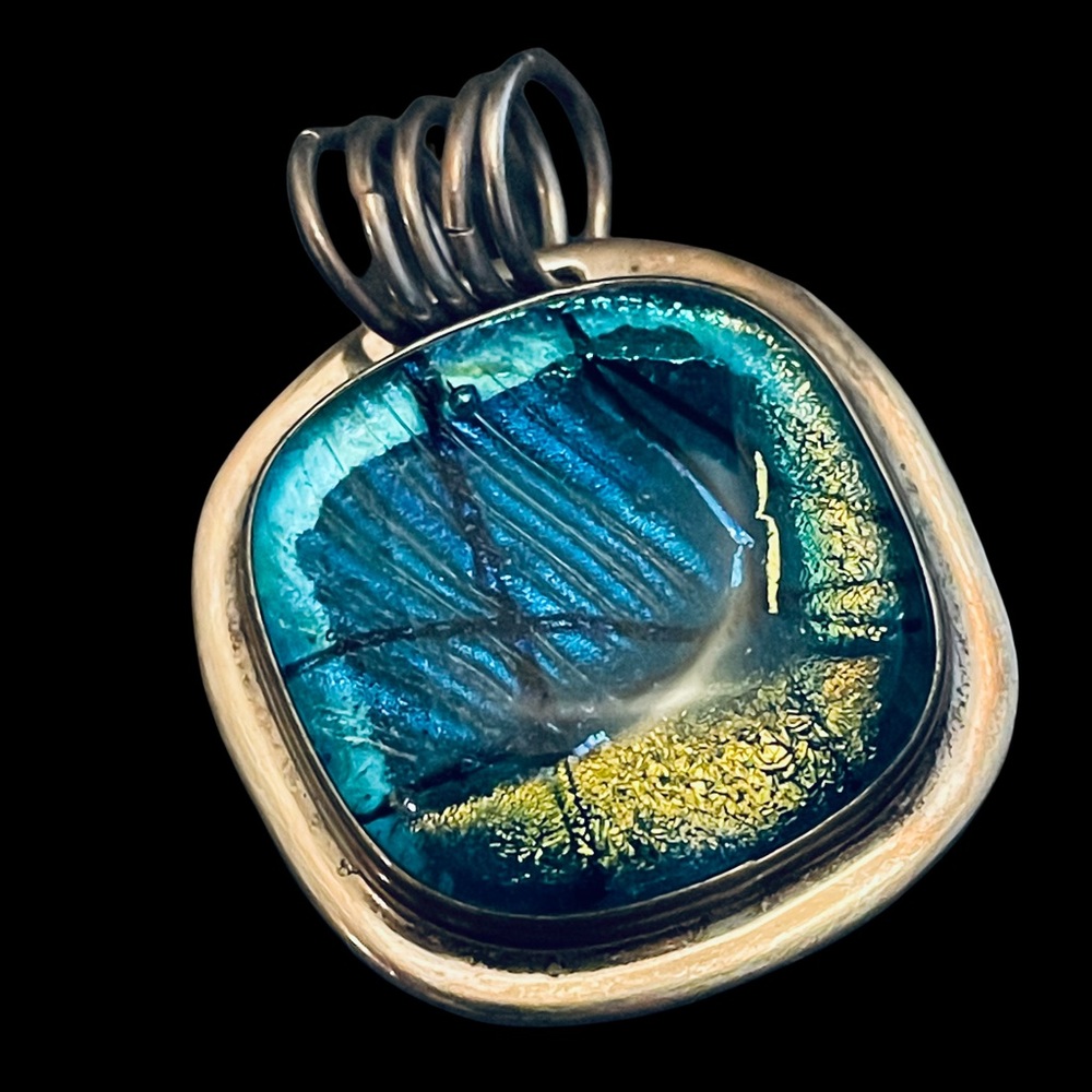Vintage stamped 925 dichroic foil glass pendant